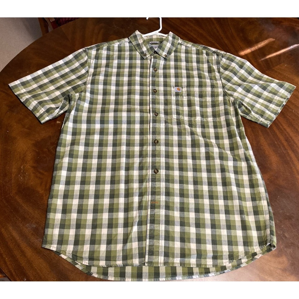Carhartt Relaxed Fit Men's Size M Green Plaid Short Sleeve Button Down Shirt